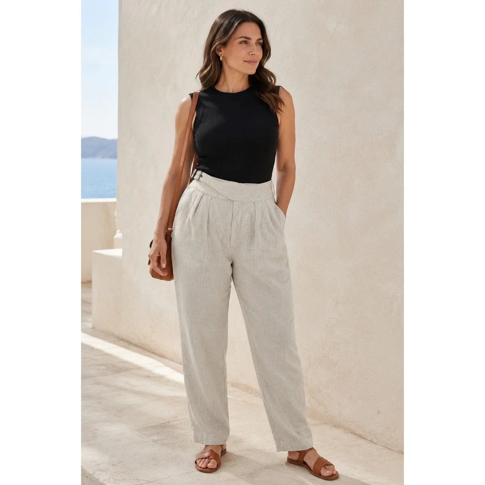 Banana Republic 12 Linen Blend Seafarer Pants Flax Pleated Herringbone